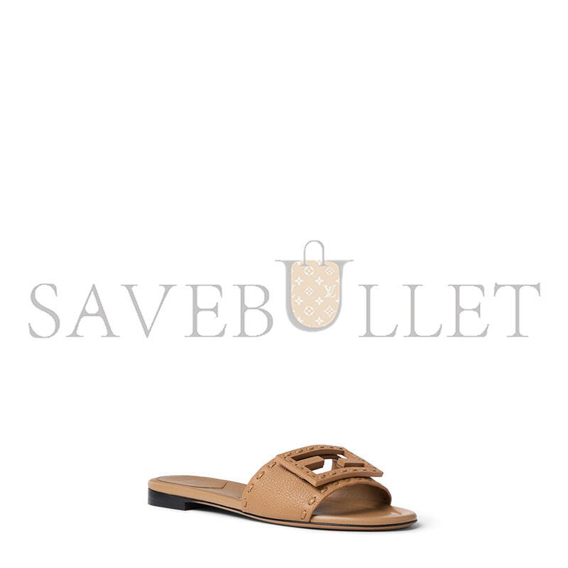FENDI BAGUETTE LIGHT BROWN LEATHER SLIDES 8R8136AQY2F1WYD